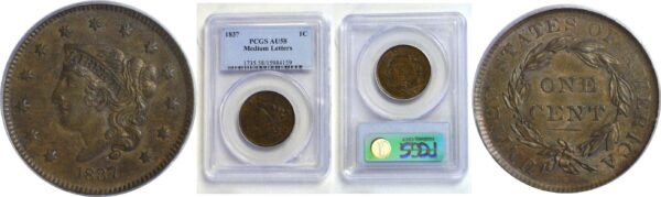 1837 Large Cent. -  PCGS AU-58