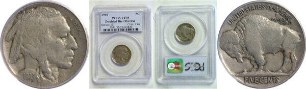 1916 Doubled Die Obverse. Buffalo Nickel. -  PCGS VF-35