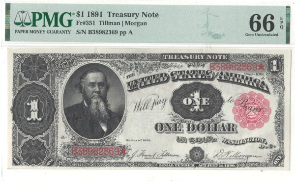 1891 $1 Treasury Note Fr-351 PMG-66 EPQ - Image 2