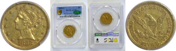 1858-C $5 Liberty  -  PCGS AU-50  CAC