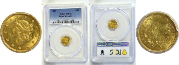 1849 One Dollar Gold Coin  -  PCGS MS-62