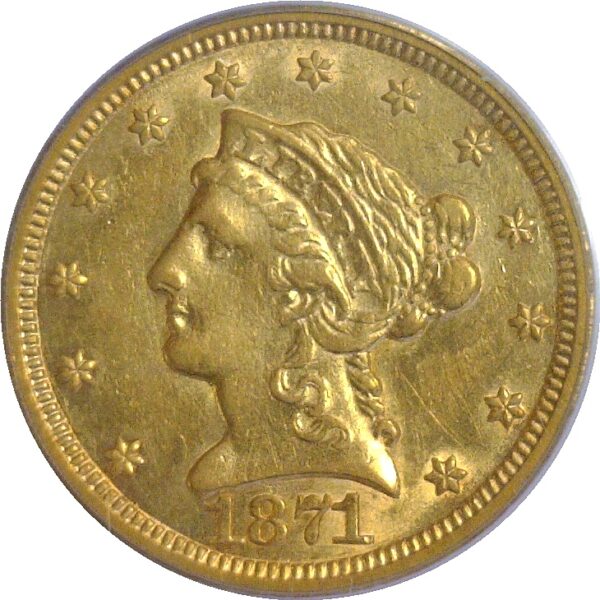 1871-S $2 1/2 Liberty. -  PCGS AU-50 - Image 2