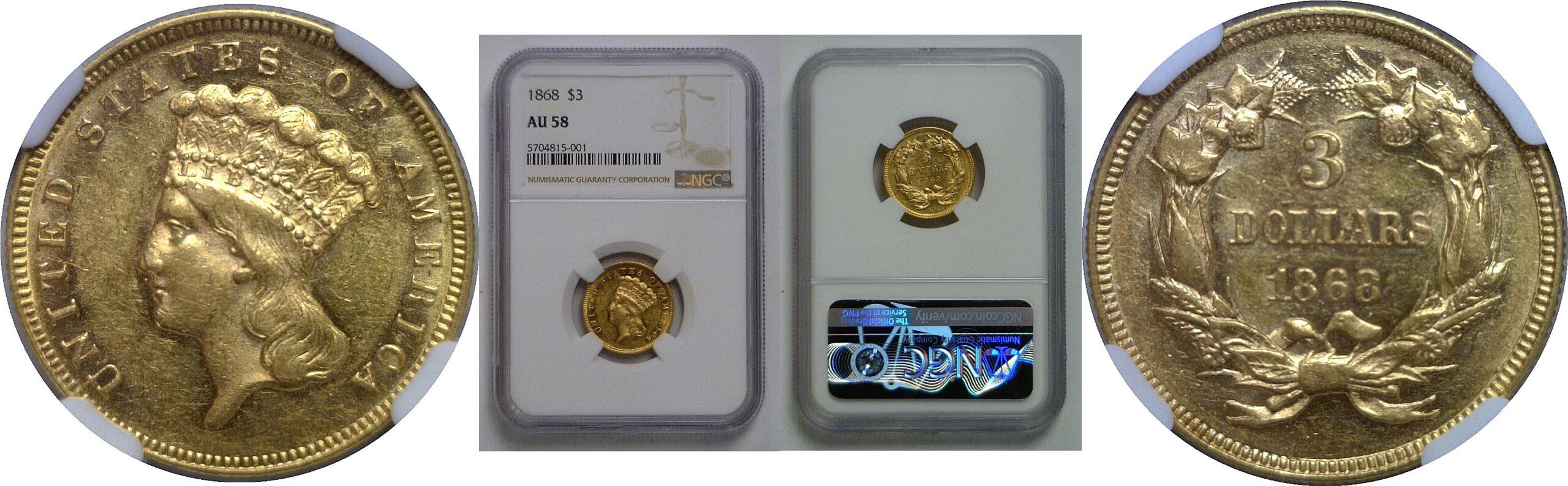 1868 $3 Princess    NGC AU-58