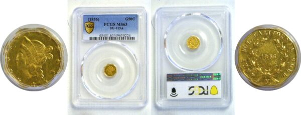 1856 50c California Fractional Gold. BG-915A.  -  PCGS MS-63