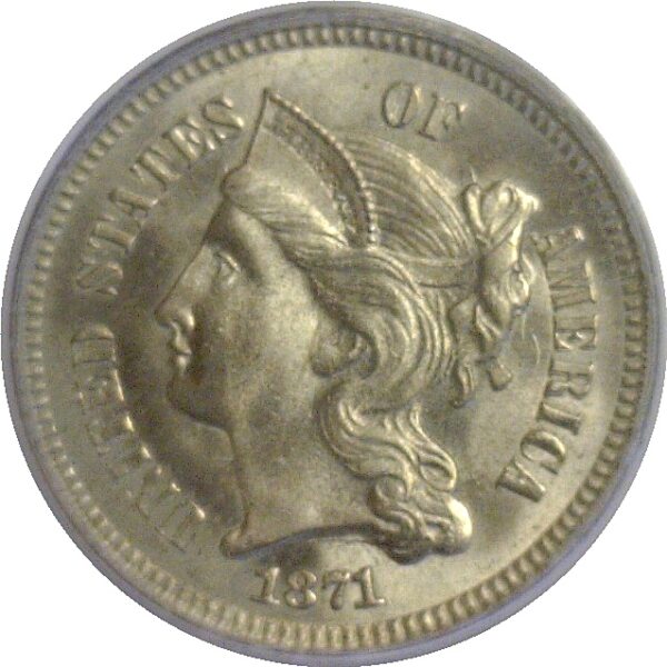 1871 Nickel Three Cent  -  PCGS MS-65 - Image 2