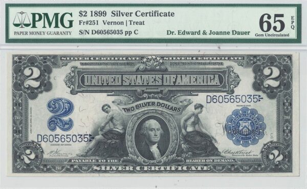 1899 $2 Silver Certificate Fr-251 PMG Gem CU-65 EPQ - Image 2
