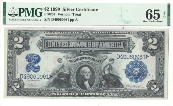 1899 $2 Silver Certificate Fr-251 PMG Gem CU-65 EPQ - Image 2