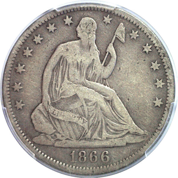 1866-S No Motto. Seated Liberty Half Dollar  -  PCGS F-15 - Image 2