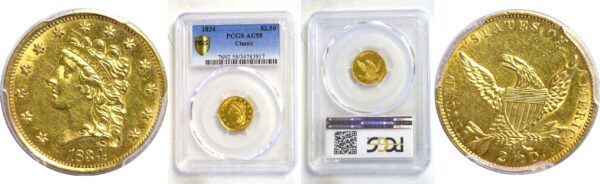 1834 $2 1/2 Classic. -  PCGS AU-58