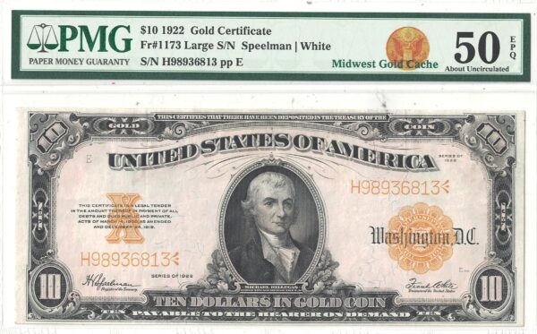 1922 $10 Gold Certificate Fr-1173 PMG AU-50 EPQ - Image 2