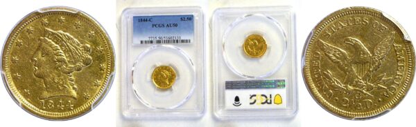 1844-C $2 1/2 Liberty  -  PCGS AU-50