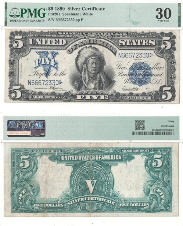 1899 $5 Silver Certificate Fr-281 PMG-30