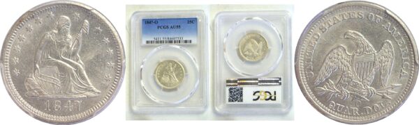 1847-O Seated Liberty Quarter. -  PCGS AU-55
