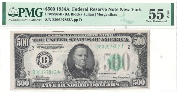 1934-A $500 Federal Reserve Note Fr-2202-B PMG-55 EPQ - Image 2