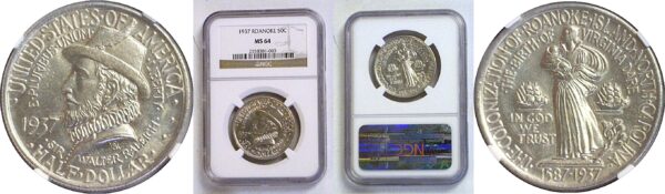 1937 Roanoke Commemorative Half Dollar. -  NGC MS-64