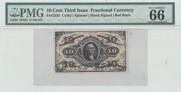 10 Cent 3rd Issue Fractional Currency Fr-1253 PMG Gem CU-66 EPQ - Image 2