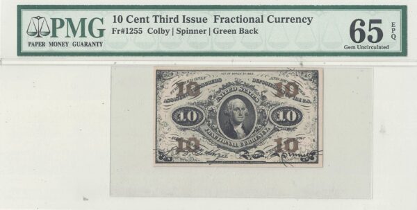10 Cent 3rd Issue Fractional Currency Fr-1255 PMG Gem-65 EPQ - Image 2