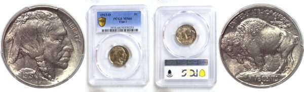 1913-D T-1. Buffalo Nickel  -  PCGS MS-66