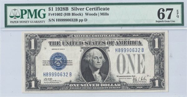 1928-B $1 Silver Certificate Fr-1602 PMG Superb CU-67 EPQ - Image 2
