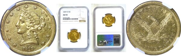 1839-D $5 Classic  -  NGC AU-55