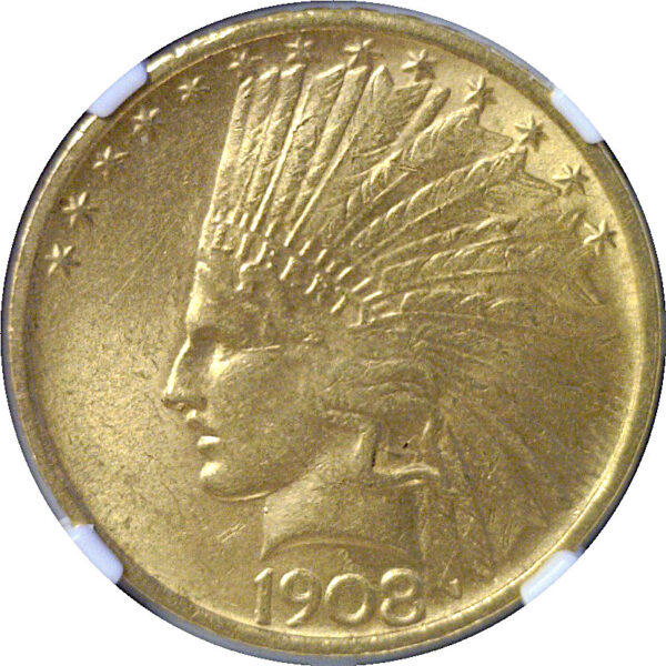 1908 No Motto. $10 Indian  -  NGC MS-62 - Image 2