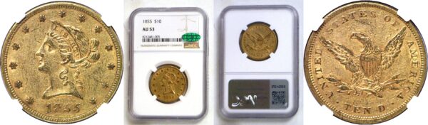 1855 $10 Liberty  -  NGC AU-53  CAC