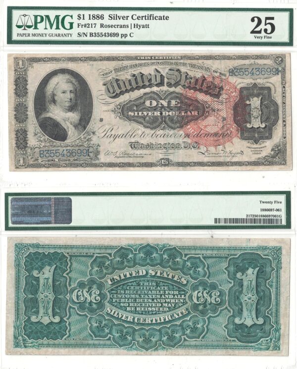 1886 $1 Silver Certificate Fr-217 PMG 25