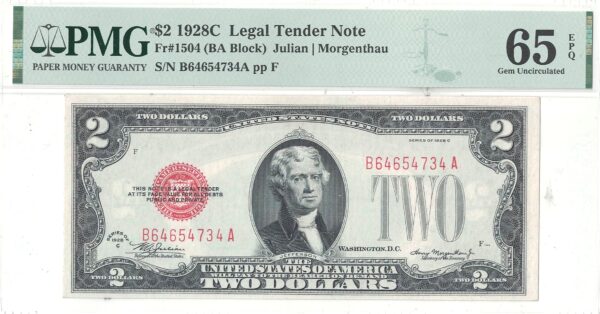 1928-C $2 Legal Tender Fr-1504 PMG Gem CU-65 EPQ - Image 2