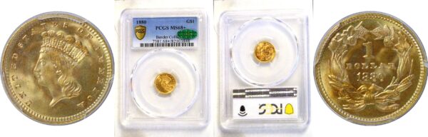 1880 One Dollar Gold Coin   -   PCGS MS-68+.  CAC
