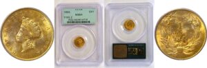 1855 One Dollar Gold Coin    PCGS MS-64