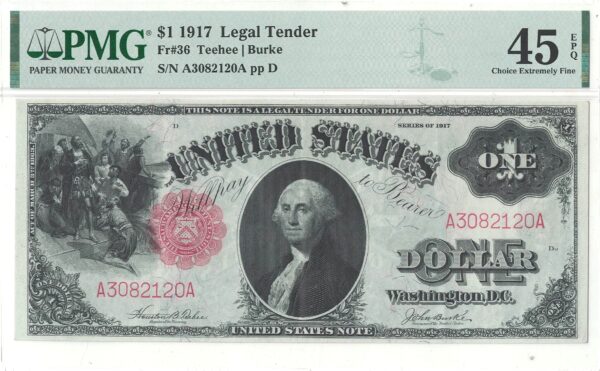 1917 $1 Legal Tender Fr-36 PMG-45 EPQ - Image 2