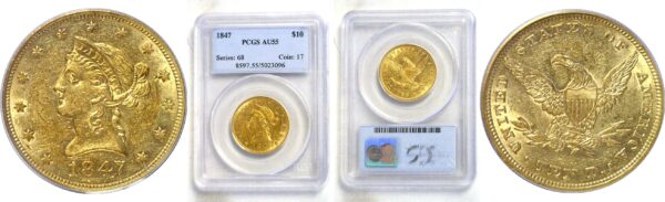 1847 $10 Liberty. -  PCGS AU-55