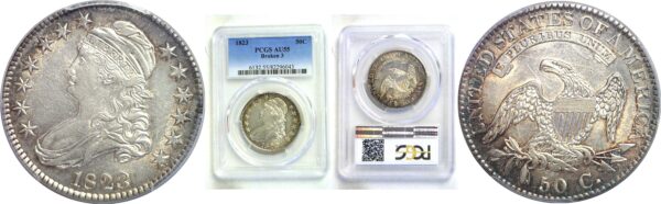 1823 Bust Half Dollar. Broken 3.  -  PCGS AU-55