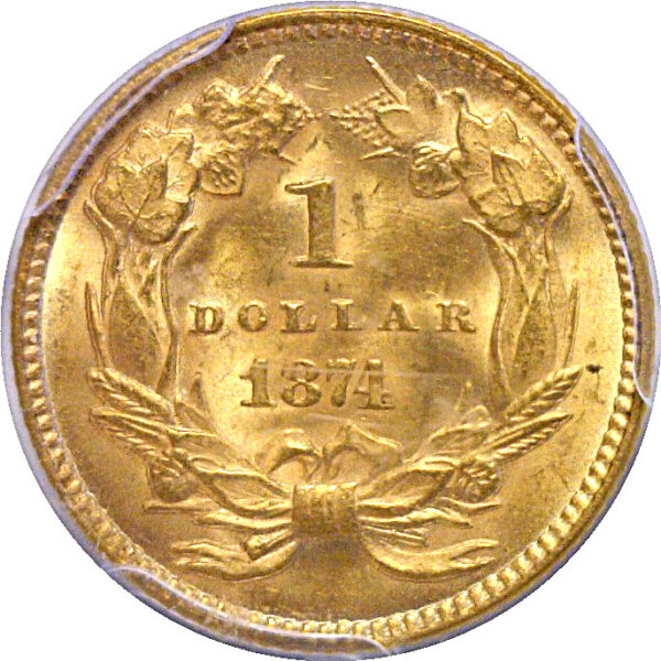 1874 One Dollar Gold Coin  -  PCGS MS-64  CAC - Image 3