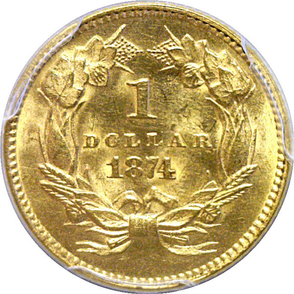 1874 One Dollar Gold Coin  -  PCGS MS-63  CAC - Image 3