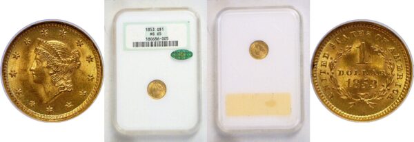 1853 One Dollar Gold Coin  -  NGC MS-65   CAC