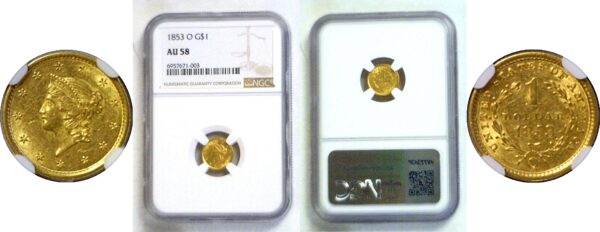 1853-O One Dollar Gold Coin  -   NGC AU-58