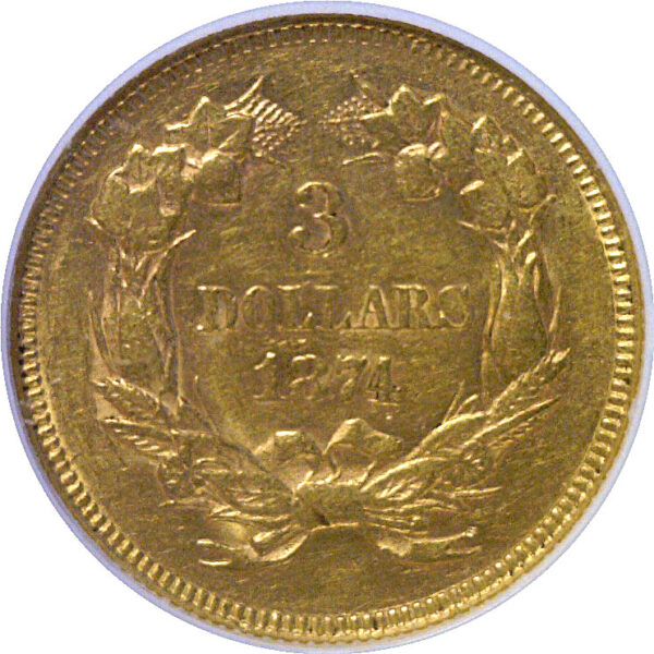 1874 $3 Princess  -  NGC AU-55 - Image 3