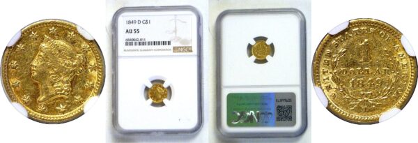 1849-D One Dollar Gold Coin.  -  NGC AU-55