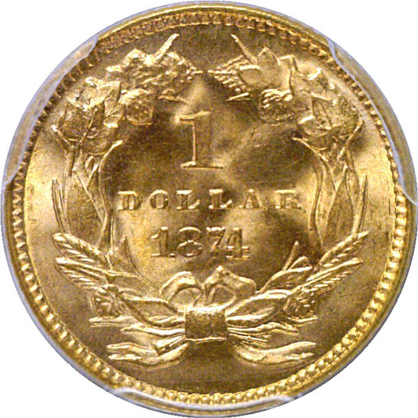 1874 One Dollar Gold Coin  -  PCGS MS-67+  CAC - Image 3