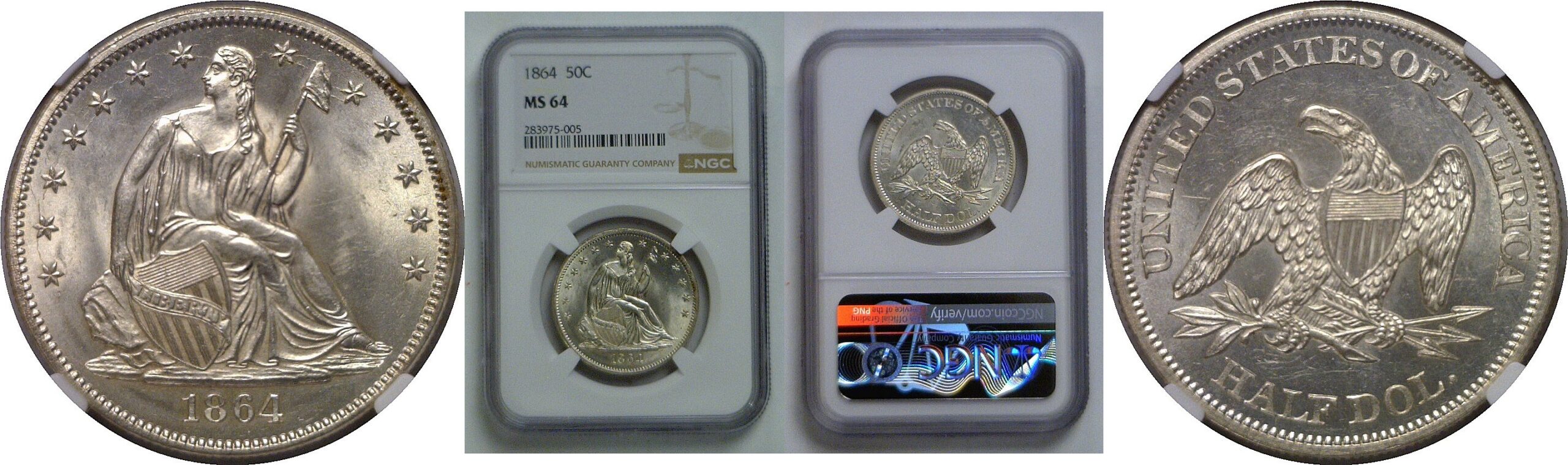 1864 Seated Liberty Half Dollar    NGC MS-64