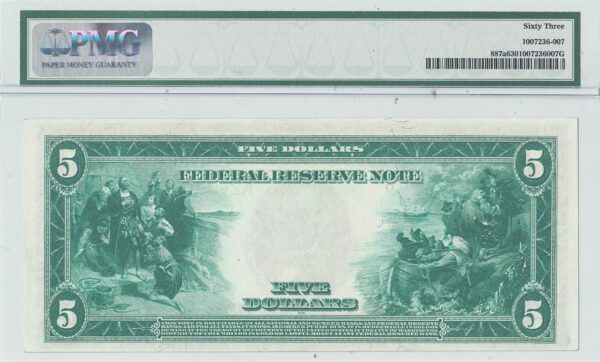 1914 $5 Federal Reserve Note Fr-887a PMG Choice CU-63 - Image 3