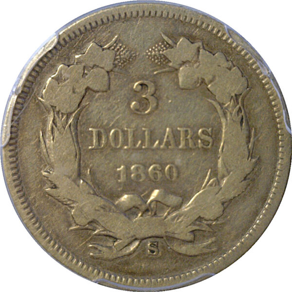 1860-S $3 Princess  -  PCGS F-12 - Image 3