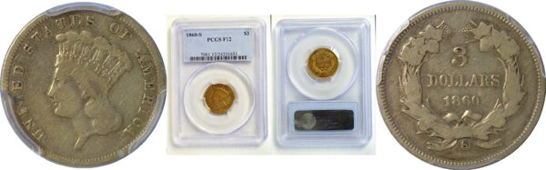 1860-S $3 Princess  -  PCGS F-12