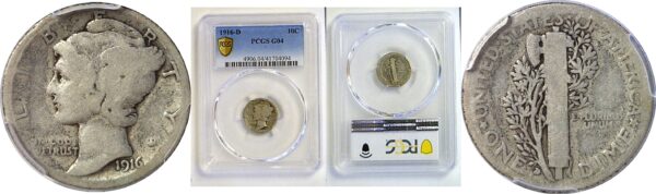 1916-D Mercury Dime  -  PCGS G-4