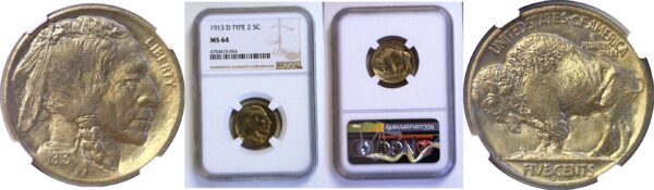 1913-D T-2  Buffalo Nickel  -  NGC MS-64