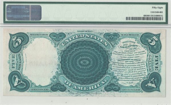 1878 $5 Legal Tender Note Fr-69 PMG Choice AU-58 - Image 3