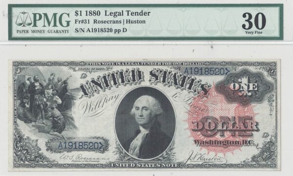1880 $1 Legal Tender Note Fr-31 PMG VF-30 - Image 2