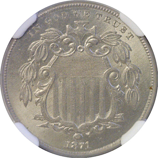 1871 Shield Nickel  -  NGC MS-66  CAC - Image 2