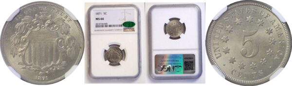 1871 Shield Nickel  -  NGC MS-66  CAC